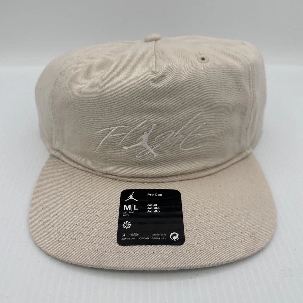 Nike Air Jordan Hat Flight Pro Strap 5-Panel Beige White Adjustable Cap M/L